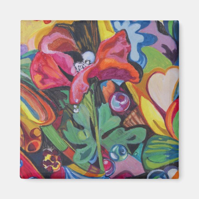 aimant artistique décoratif avec pavot rouge (Devant)