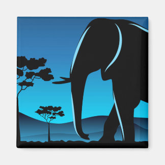 Aimant Artwork en silhouette éléphant bleu