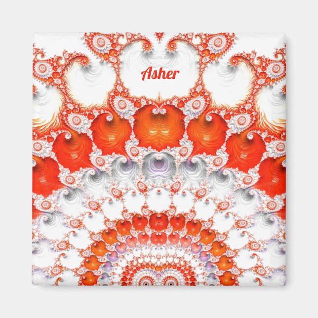 Aimant ASHER ~ Motif Abstrait ~ Rouge Orange Blanc~ (Devant)