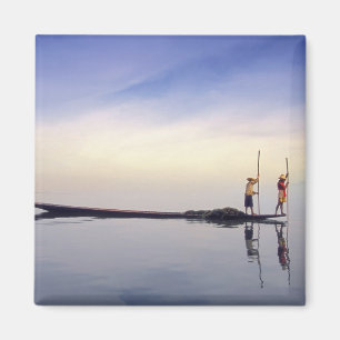 Aimant Asie, Birmanie, (Myanmar) Bateau de pêche réflé