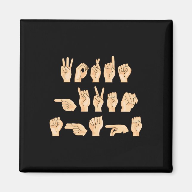 Aimant ASL Mots donnés forme American Sign Language 1 (Devant)