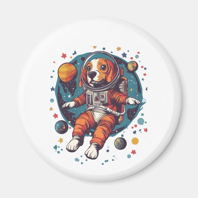Aimant Astronaut Beagle � Chien Explorateur Spatial (Devant)