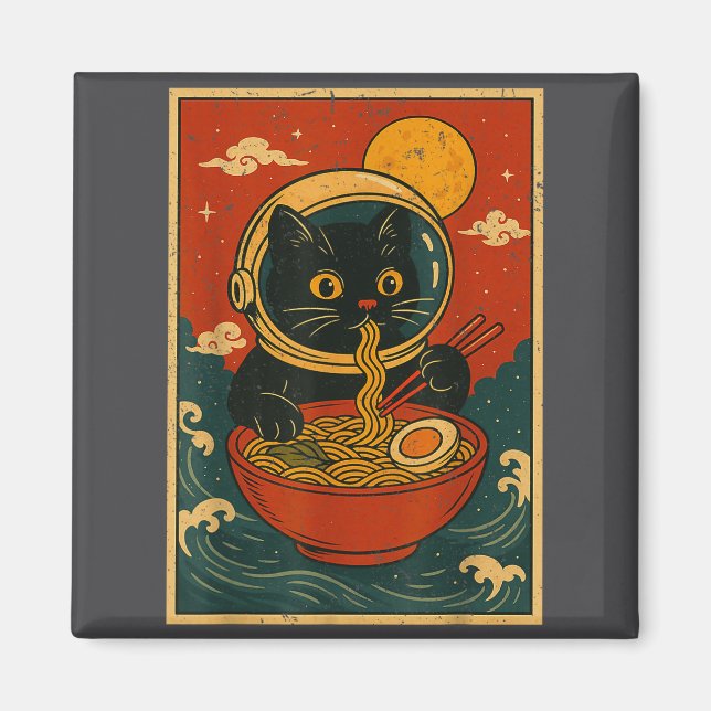 Aimant Astronaut Cat Ramen Japanese Graphic Tees Men Wome (Devant)