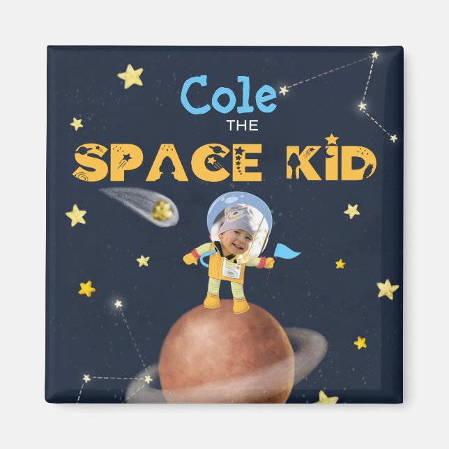 Aimant 👨‍🚀 Astronaut cute Space theme Custom Photo Name (Devant)