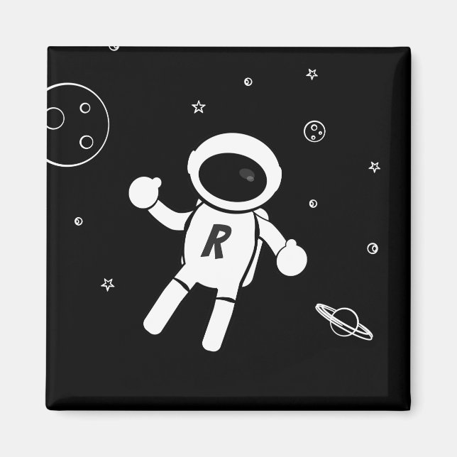 Aimant Astronaut dans l'espace - Sketting Art en noir et  (Devant)