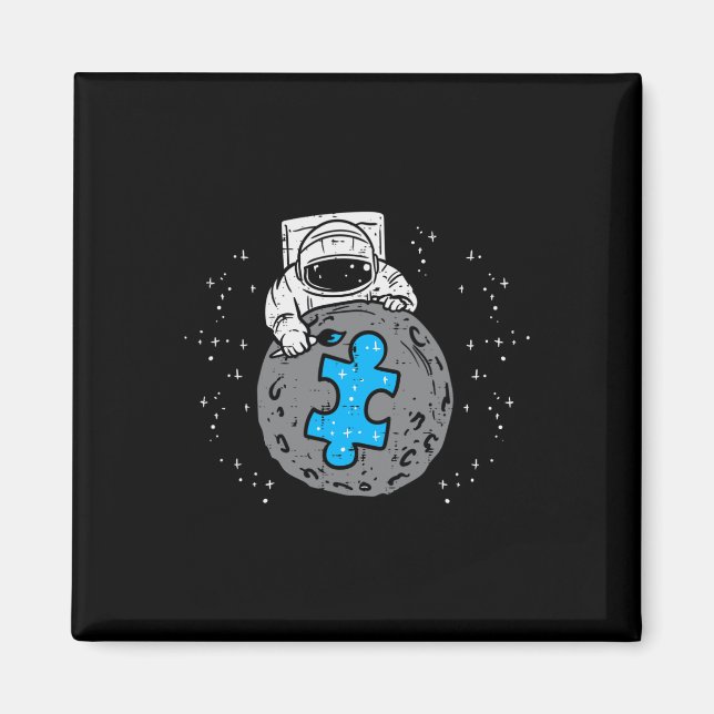 Aimant Astronaut Moon Blue Puzzle Piece Sensibilisation s (Devant)