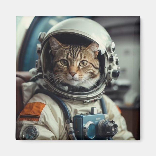 Aimant Astronaute de chat gris dans l'espace (Devant)