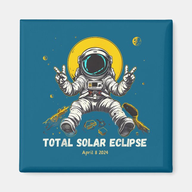 Aimant Astronaute Éclipse Solaire 2024 Totalité 8 Avril A (Devant)
