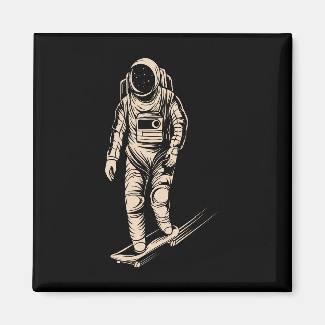 Aimant Astronaute en planche à roulettes roulant sur l'es (Devant)