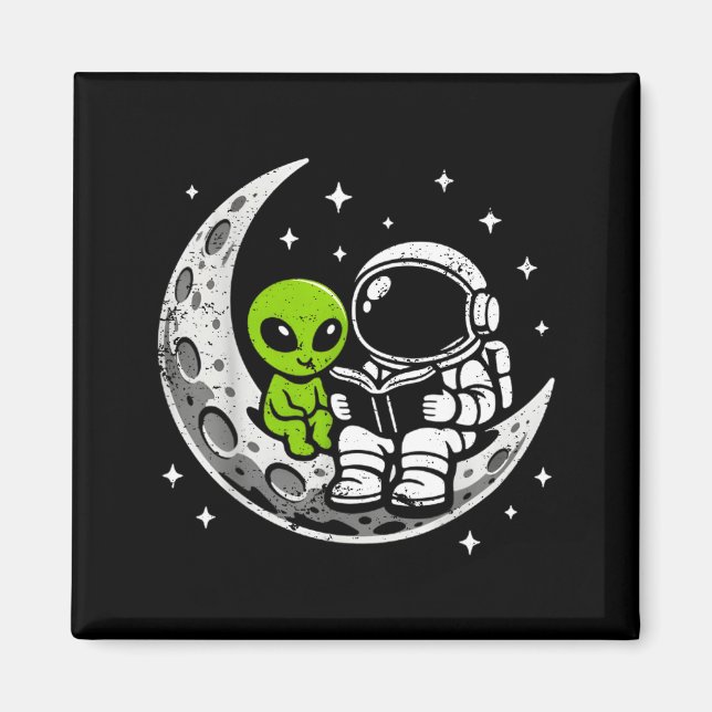 Aimant Astronaute lisant un livre extraterrestre lune esp (Devant)