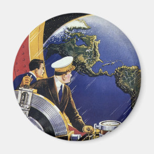 Aimant Astronautes de la science-fiction vintage en orbit