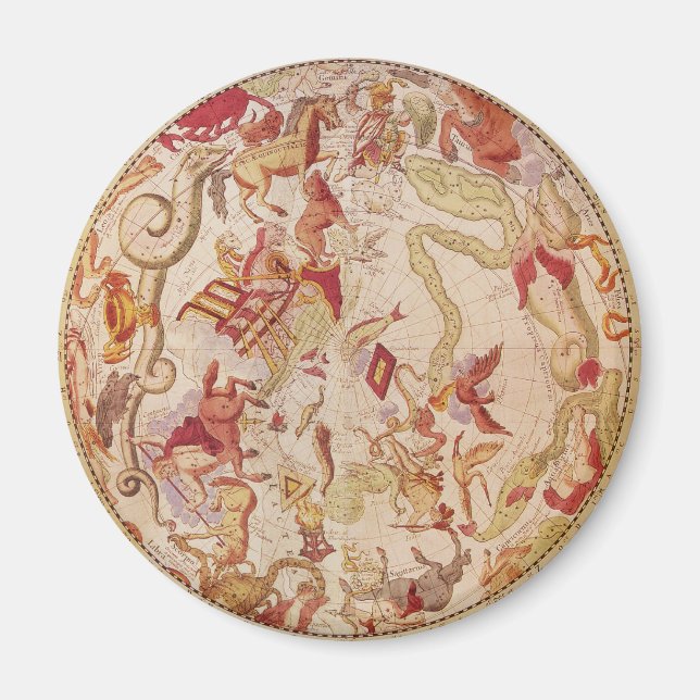 Aimant Astronomie vintage, Carte Céleste par Carel Allard (Devant)