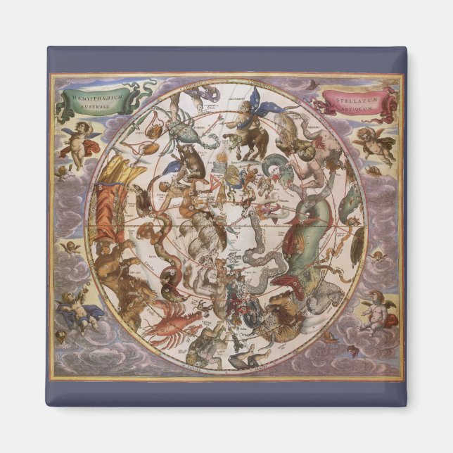 Aimant Astronomie Vintage, Constellations du Ciel Austral (Devant)