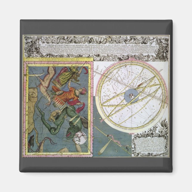Aimant Astronomie Vintage, trajectoire d'une comète par M (Devant)