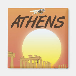 Aimant Athènes "Voyage par avion" Coucher de soleil doré