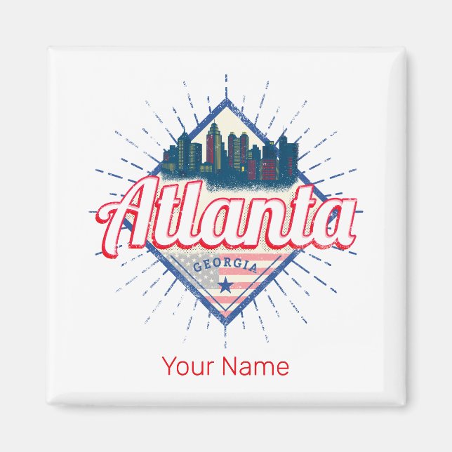 Aimant Atlanta Georgia United States Retro Skyline (Devant)