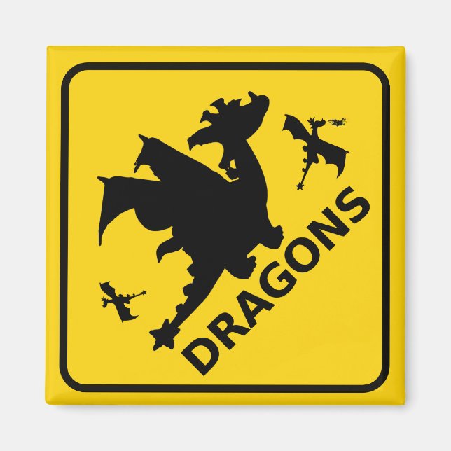 Aimant Attention aux dragons Signal d'avertissement (Devant)