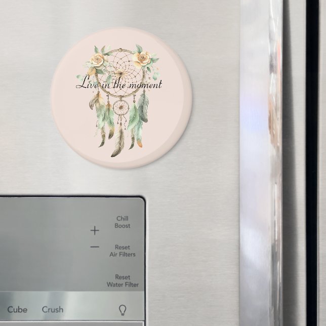 Aimant Attrape-rêve à plumes vertes florales pêche rosé (In situ (réfrigérateur))