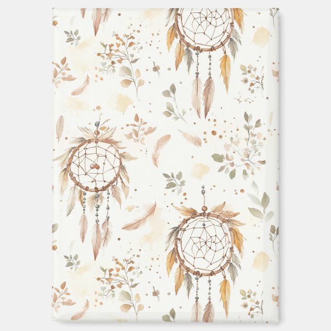 Aimant Attrape-rêves plumes Boho crème (Recto)