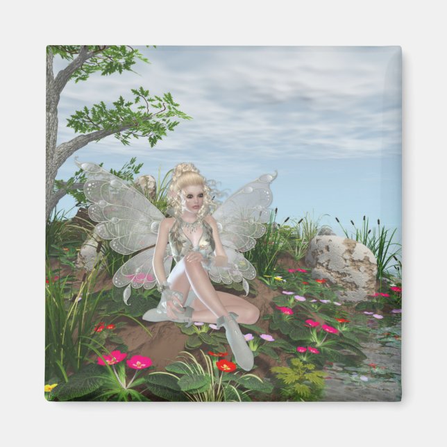 Aimant Au bord de l'eau - Fée & Fleurs au bord de l'eau (Devant)