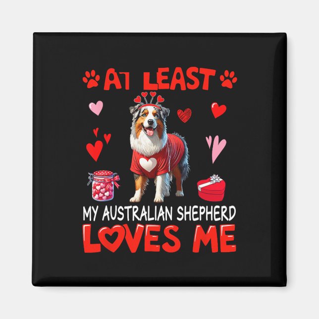 Aimant Au moins mon berger australien m'aimant Valentin (Devant)