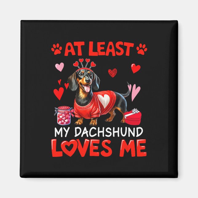 Aimant Au moins mon teckel m'aimant la Saint-Valentin en  (Devant)