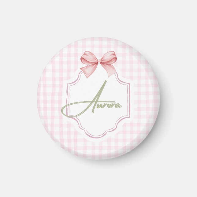 Aimant Aurora Personnalisé Bow & En vichy Rose Imprimer (Devant)
