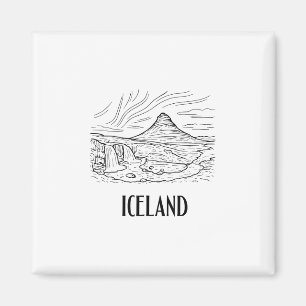 Aimant Aurore Boréale Islande Dessin au Trait Vacances