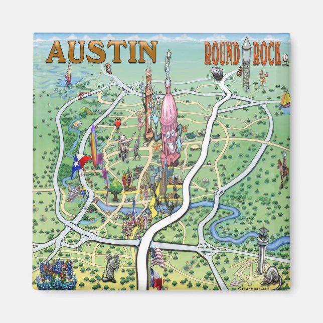 Aimant Austin Round Rock Texas Fun Carte (Devant)