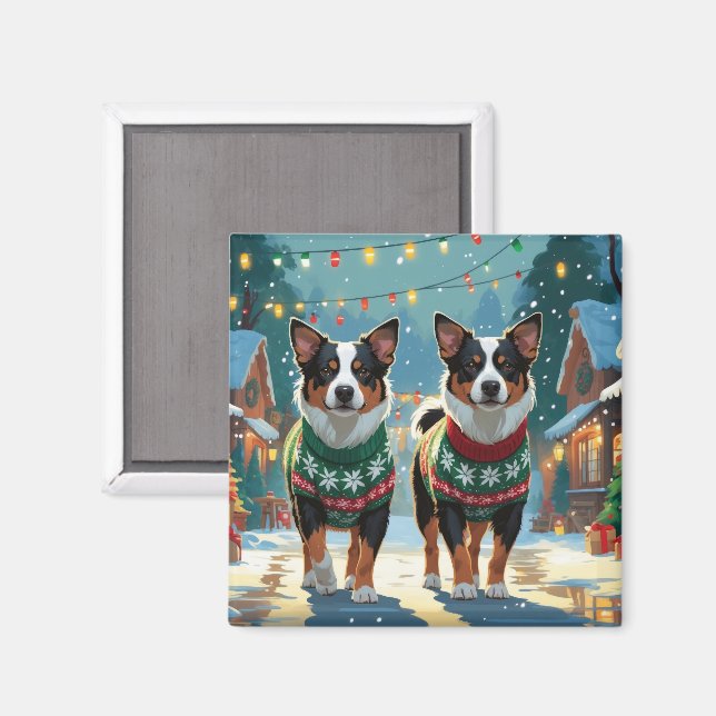 Aimant Australian Cattle Dogs Christmas Snow Holiday (Recto/Verso)