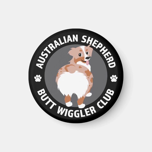 Aimant Australian Shepherd Butt Wigglers Club - Red Merle (Devant)