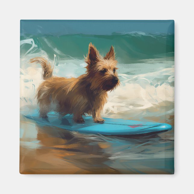 Aimant Australian Terrier Beach Surfing Paining (Devant)