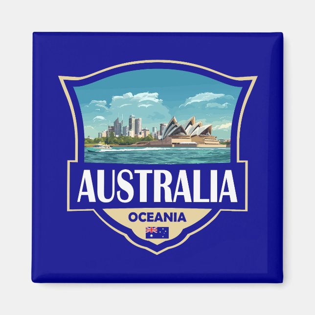 Aimant Australie Illustration Rétro Badge (Devant)