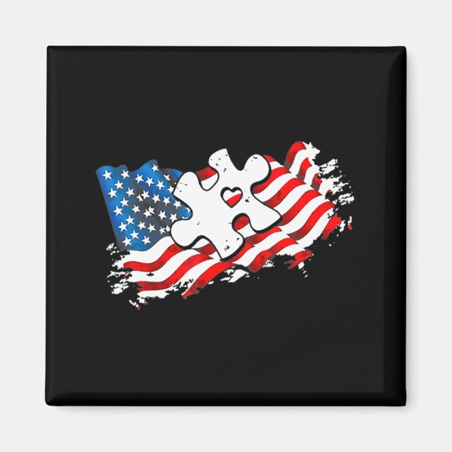 Aimant Autism American Flag Puzzle Sensibilisation sur l' (Devant)