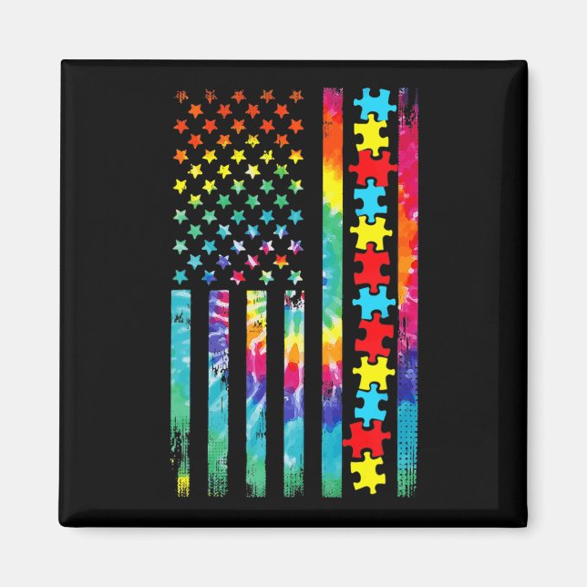 Aimant Autism American Flag Tie Dye Sensibilisation sur l (Devant)