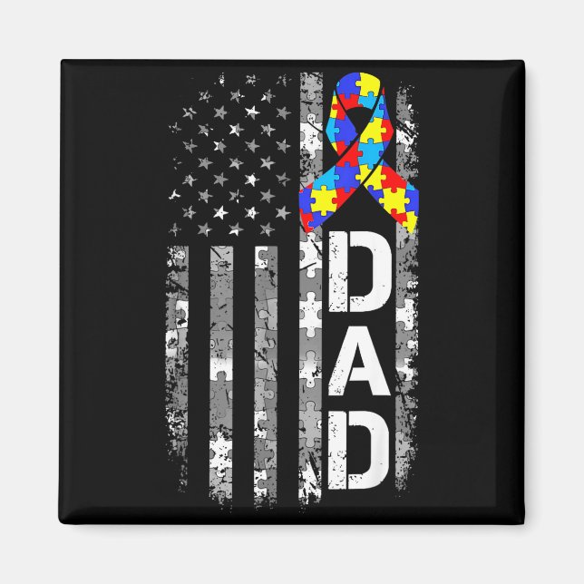 Aimant Autism awareness dad usa flag fathers day  (Devant)