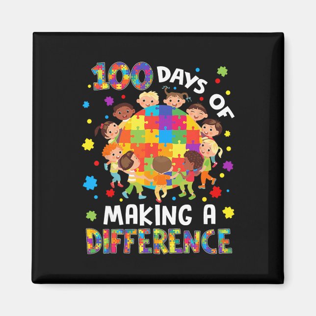 Aimant Autisme 100 Jours 100e Jour D'école Enseignant Aut (Devant)