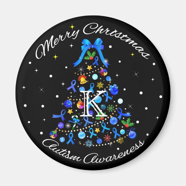 Aimant Autisme Arbre de Noël bleu (Devant)