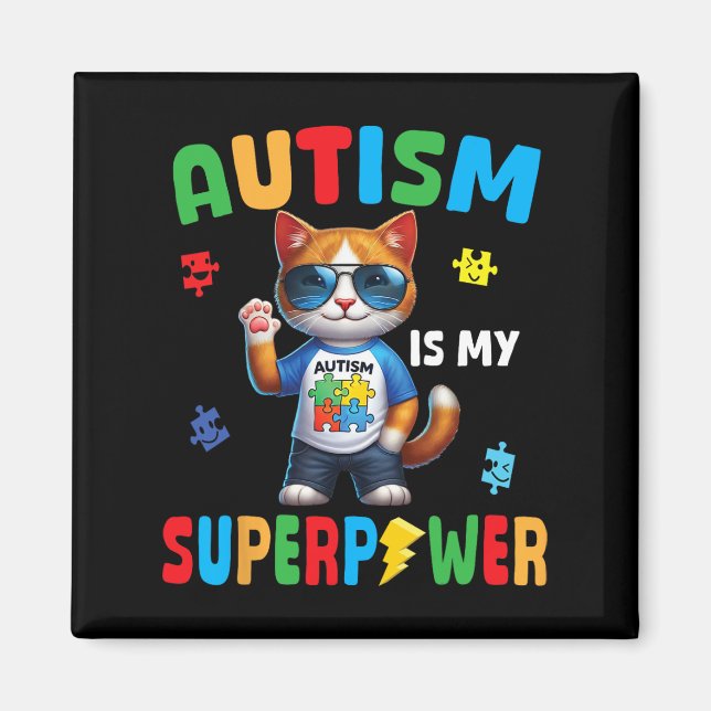 Aimant Autisme Chat Est Ma Superpuissance Accepter Soutie (Devant)