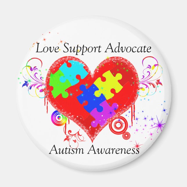 Aimant Autisme Coeur brillant (Devant)