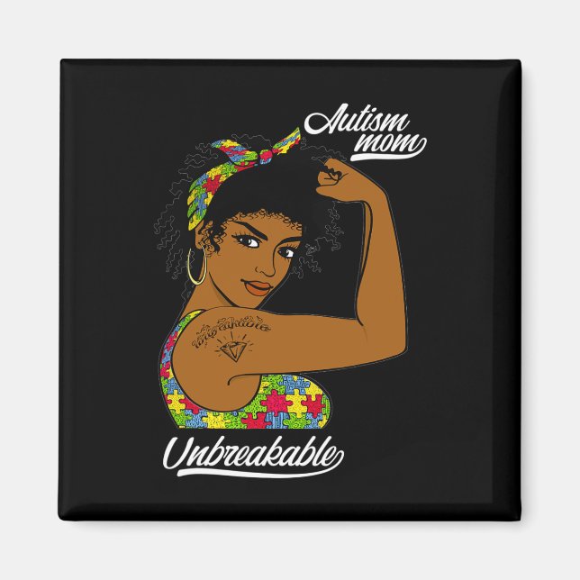 Aimant Autisme indestructible Maman Messy Bun Sensibilisa (Devant)
