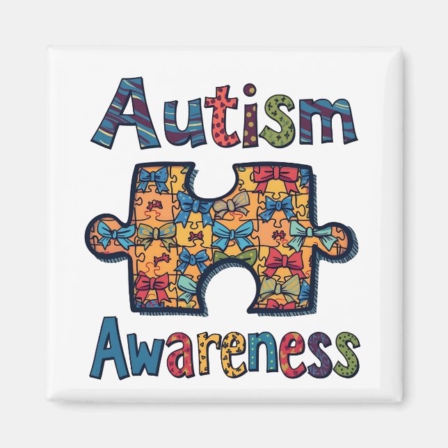 Aimant Autisme Maman Puzzle Pièce Coquette Bow Ruban Auti (Devant)