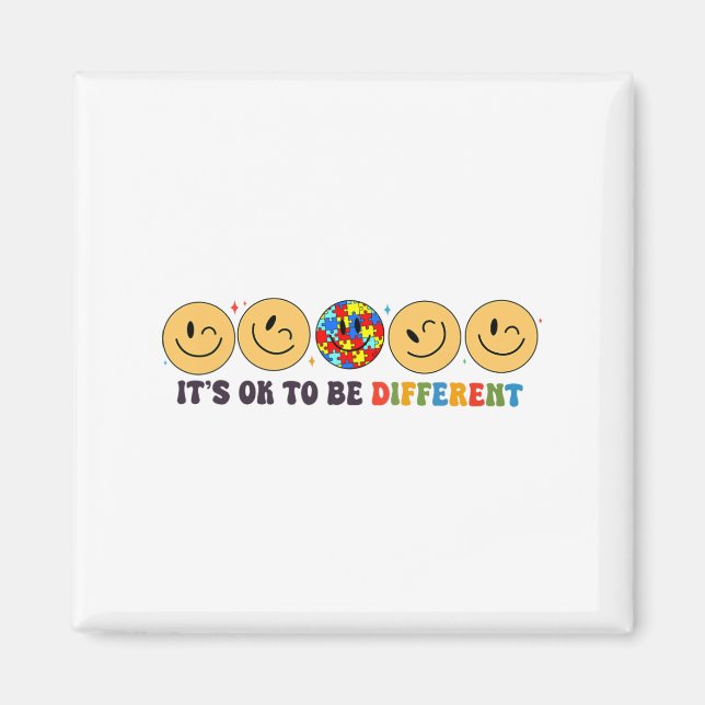 Aimant Autisme Smile Face C'est OK d'être différent drôle (Devant)