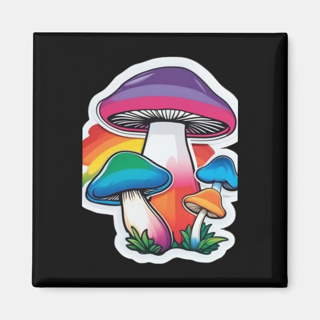 Aimant Autocollant champignon arc-en-ciel de fierté migno (Devant)