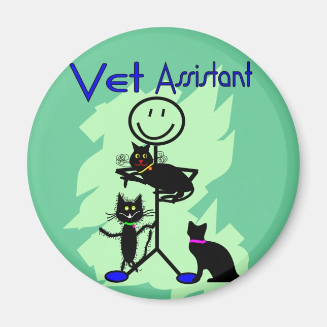 Aimant Autocollant de l'assistant vétérinaire avec chats  (Devant)