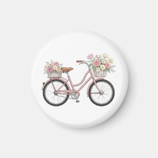 Aimant Autocollant de vélo rose vintage avec paniers flor