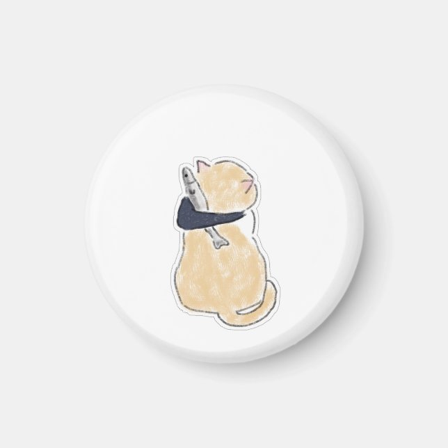 Aimant Autocollant vinyle de chat mignon aquarelle tenant (Devant)