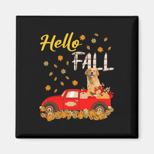 Aimant Automne Golden Retriever Leaf Automne Red Truck Ch
