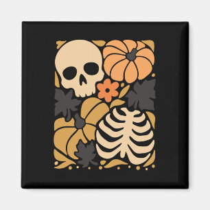 Aimant Automne Squelette Citrouille Floral Folk Halloween