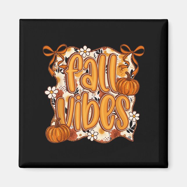 Aimant Automne Vibes Coquette Bow Citrouille Thanksgiving (Devant)